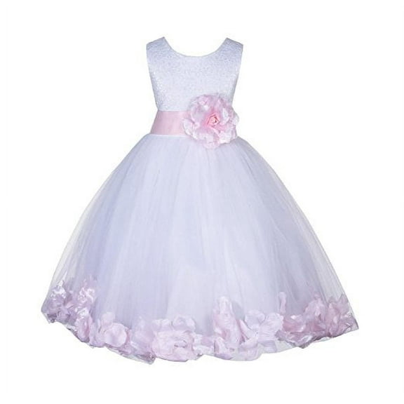 Ekidsbridal White Lace Top Tulle Bodice Floral Petals Flower Girl Dress Easter Summer Pageant Gown Holiday Birthday 165S M