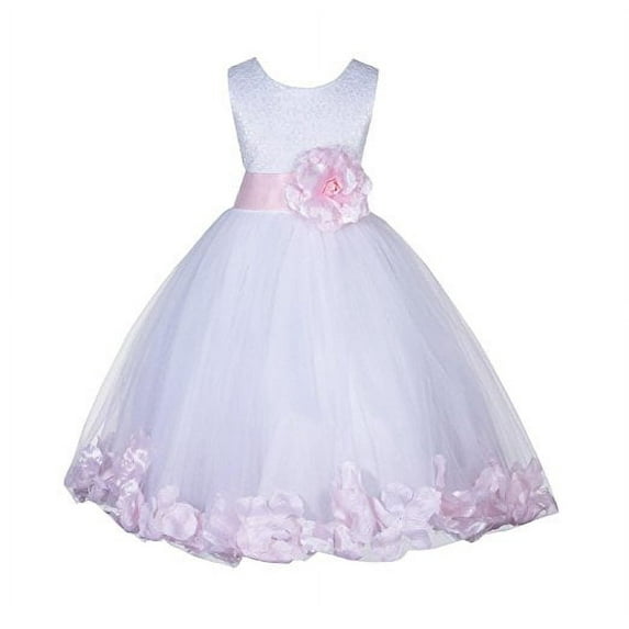Ekidsbridal White Lace Top Tulle Bodice Floral Petals Flower Girl Dress Easter Summer Pageant Gown Holiday Birthday 165S M