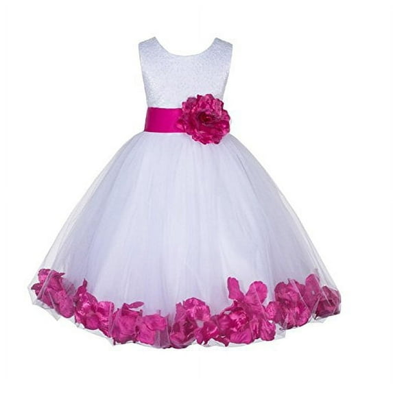 Ekidsbridal White Lace Top Tulle Bodice Floral Petals Flower Girl Dresses Formal Wedding Pageant Birthday Ball Gown 165S 2