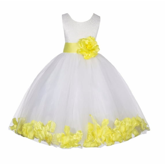 Ekidsbridal Ivory Wedding Pageant Floral Lace Bodice Rose Petal Tulle Flower Girl Dress for Toddlers Communion Baptism Ceremonial Gown 165t S