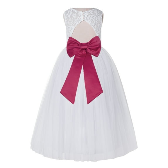 Ekidsbridal White Lace Tulle Keyhole Back Girl Dresses with Colored Sash Wedding Pageant Junior Bridesmaid 178T 10