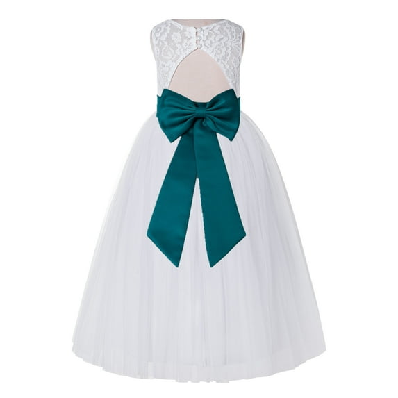 Ekidsbridal White Lace Tulle Keyhole Back Girl Dresses with Colored Sash Wedding Pageant Junior Bridesmaid 178T 10
