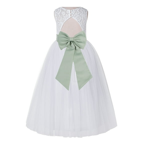Ekidsbridal White Lace Tulle Keyhole Back Girl Dresses with Colored Sash Wedding Pageant Junior Bridesmaid 178T 12