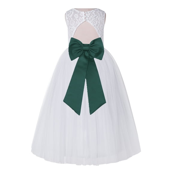 Ekidsbridal White Lace Tulle Keyhole Back Girl Dresses with Colored Sash Wedding Pageant Junior Bridesmaid 178T 12