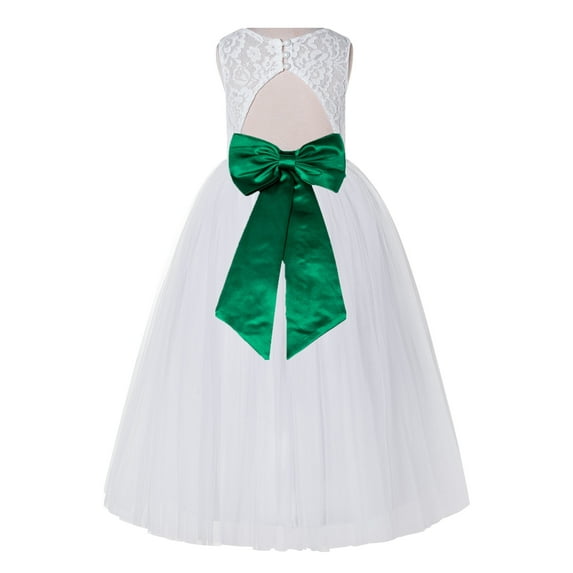 Ekidsbridal White Lace Tulle Keyhole Back Girl Dresses with Colored Sash Wedding Pageant Junior Bridesmaid 178T 2
