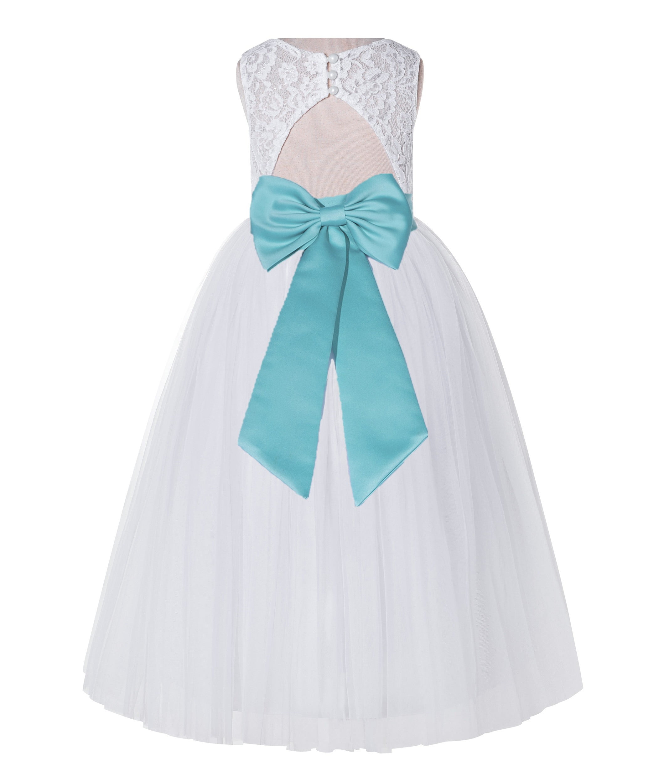 Ekidsbridal White Lace Tulle Keyhole Back Girl Dresses with Colored ...