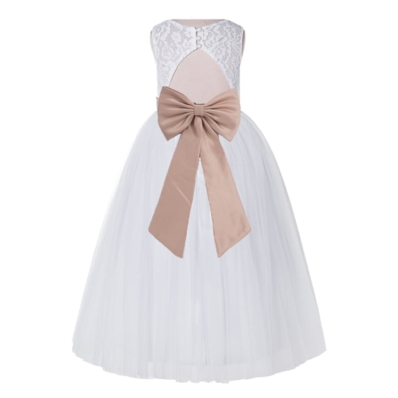 Ekidsbridal White Lace Tulle Keyhole Back Girl Dresses with Colored Sash Wedding Pageant Junior Bridesmaid 178T 4