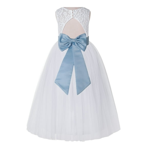Ekidsbridal White Lace Tulle Keyhole Back Girl Dresses with Colored Sash Wedding Pageant Junior Bridesmaid 178T 6