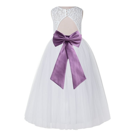 Ekidsbridal White Lace Tulle Keyhole Back Girl Dresses with Colored Sash Wedding Pageant Junior Bridesmaid 178T 6
