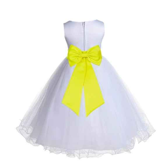 Ekidsbridal White Lemon Tulle Rattail Edge Flower Girl Dress Christening Formal Evening Gown for Photoshoots 829T M