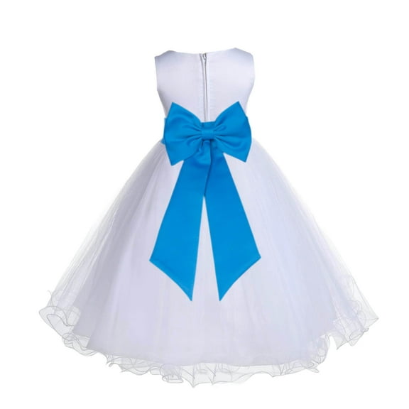 Ekidsbridal White Malibu Tulle Rattail Edge Flower Girl Dress Christening Formal Evening Gown for Photoshoots 829T M