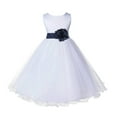 thumbnail image 1 of Ekidsbridal White Marine Blue Tulle Rattail Edge Flower Girl Dress Princess Beauty Pageant Junior Bridesmaid Wedding Communion Baptism 829S M, 1 of 3