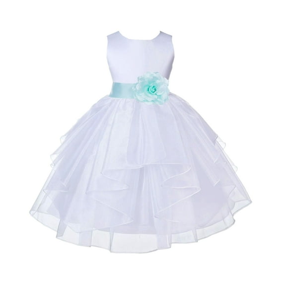 Ekidsbridal White Mint Shimmering Organza Flower Girl Dresses for Toddlers Wedding Beauty Pageant Communion Baptism Gown 4613S M