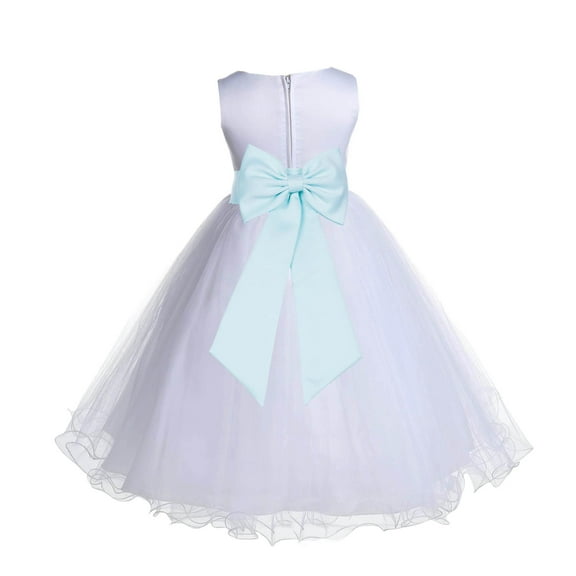 Ekidsbridal White Mint Tulle Rattail Edge Flower Girl Dress Christening Formal Evening Gown for Photoshoots 829T M