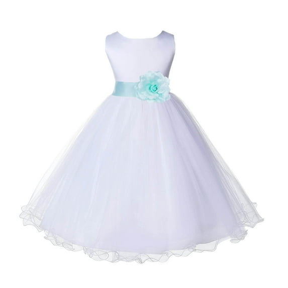 Ekidsbridal White Mint Tulle Rattail Edge Flower Girl Dress Princess Beauty Pageant Junior Bridesmaid Wedding Communion Baptism 829S M
