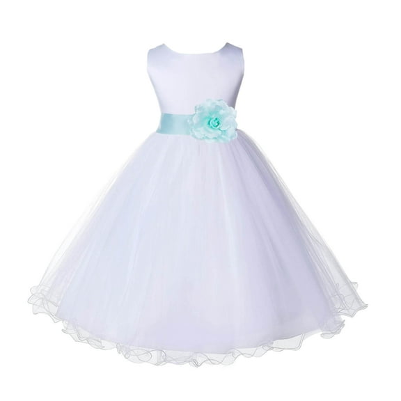 Ekidsbridal White Mint Tulle Rattail Edge Flower Girl Dress Princess Beauty Pageant Junior Bridesmaid Wedding Communion Baptism 829S S