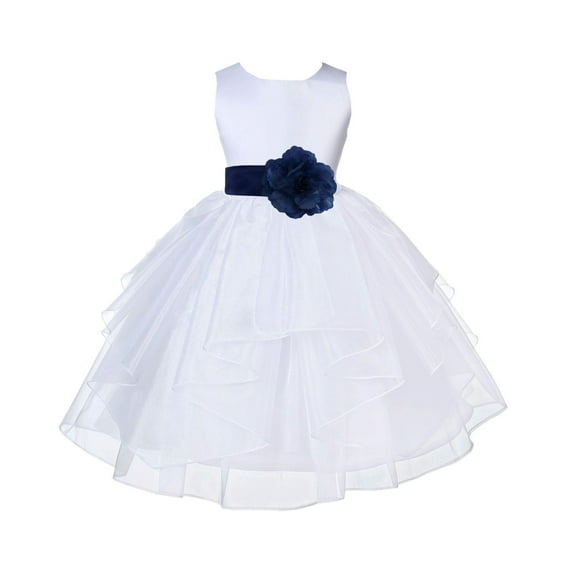 Ekidsbridal White Navy Shimmering Organza Flower Girl Dress Junior Bridesmaid Wedding Pageant Communion Baptism Gown 4613T 10