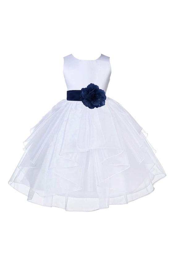 White Navy Shimmering Organza Flower Girl Dress Junior Bridesmaid Wedding Pageant Communion Baptism Gown 4613T 10