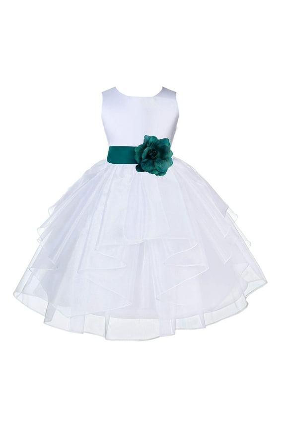 White Oasis Shimmering Organza Flower Girl Dress Junior Bridesmaid Wedding Pageant Communion Baptism Gown 4613T 4