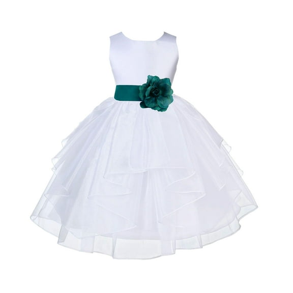 Ekidsbridal White Oasis Shimmering Organza Flower Girl Dress Junior Bridesmaid Wedding Pageant Communion Baptism Gown 4613T 4