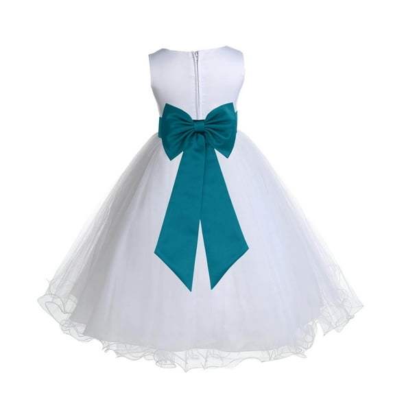 Ekidsbridal White Oasis Tulle Rattail Edge Flower Girl Dress Christening Formal Evening Gown for Photoshoots 829T S