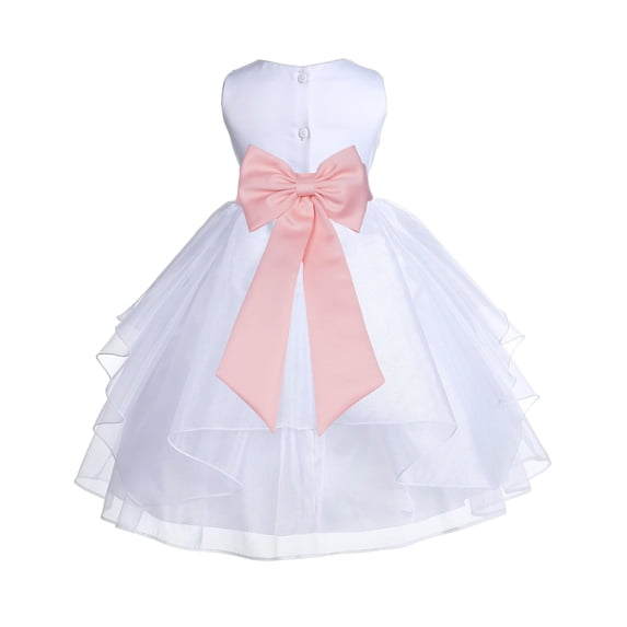 Ekidsbridal White Peach Shimmering Organza Flower Girl Dress Junior Bridesmaid Wedding Pageant Communion Baptism Gown 4613T 12