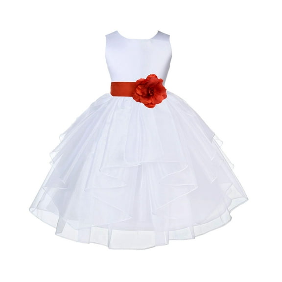 Ekidsbridal White Persimmon Shimmering Organza Flower Girl Dress Junior Bridesmaid Wedding Pageant Communion Baptism Gown 4613T S
