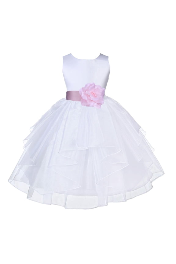 White Pink Shimmering Organza Flower Girl Dress Junior Bridesmaid Wedding Pageant Communion Baptism Gown 4613T 10