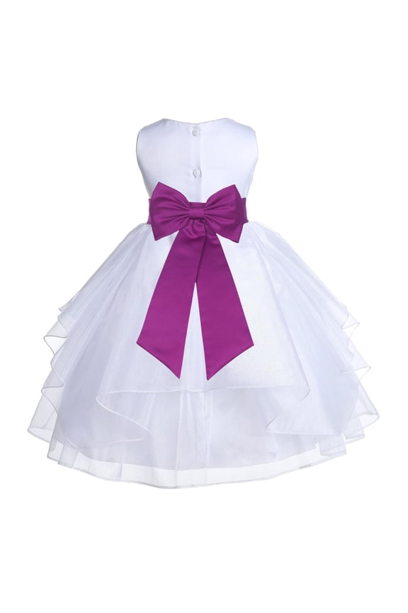 White Raspberry Shimmering Organza Flower Girl Dress Junior Bridesmaid Wedding Pageant Communion Baptism Gown 4613T S