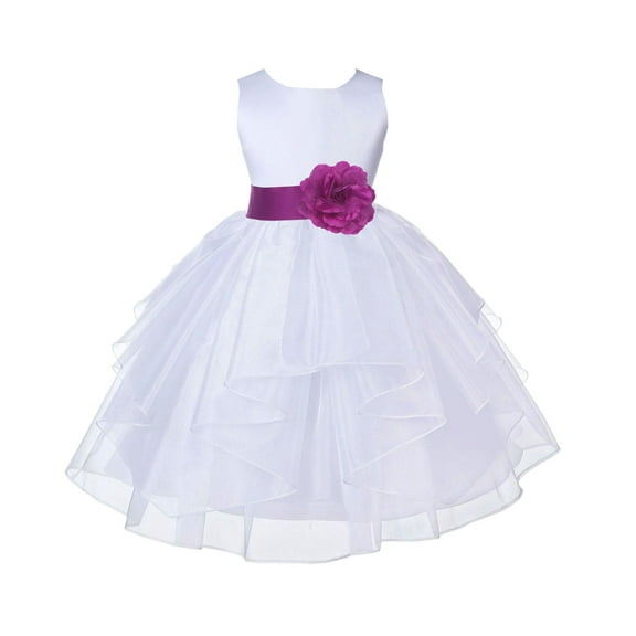 Ekidsbridal White Raspberry Shimmering Organza Flower Girl Dresses for Toddlers Wedding Beauty Pageant Communion Baptism Gown 4613S S