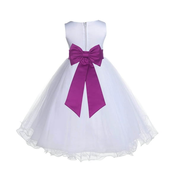 Ekidsbridal White Raspberry Tulle Rattail Edge Flower Girl Dress Christening Formal Evening Gown for Photoshoots 829T S