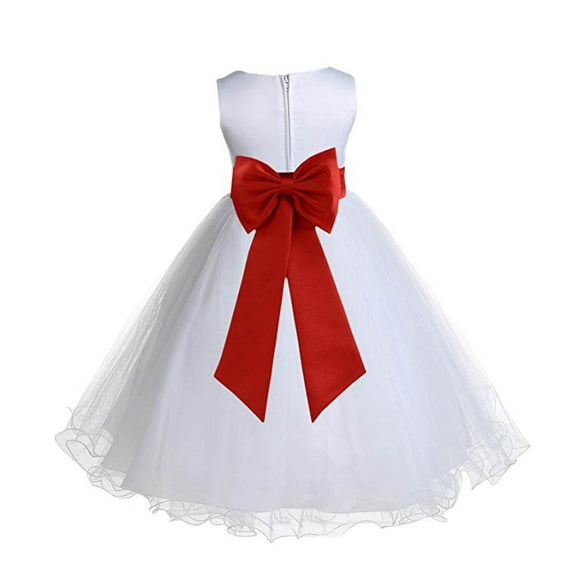 Ekidsbridal White Rattail Edge Tulle Flower Girl Dress Junior Bridesmaid Pageant Father Daughter Dance Recital Gown 829T 4