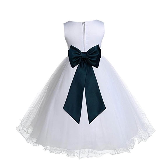 Ekidsbridal White Rattail Edge Tulle Flower Girl Dress Junior Bridesmaid Pageant Father Daughter Dance Recital Gown 829T 4