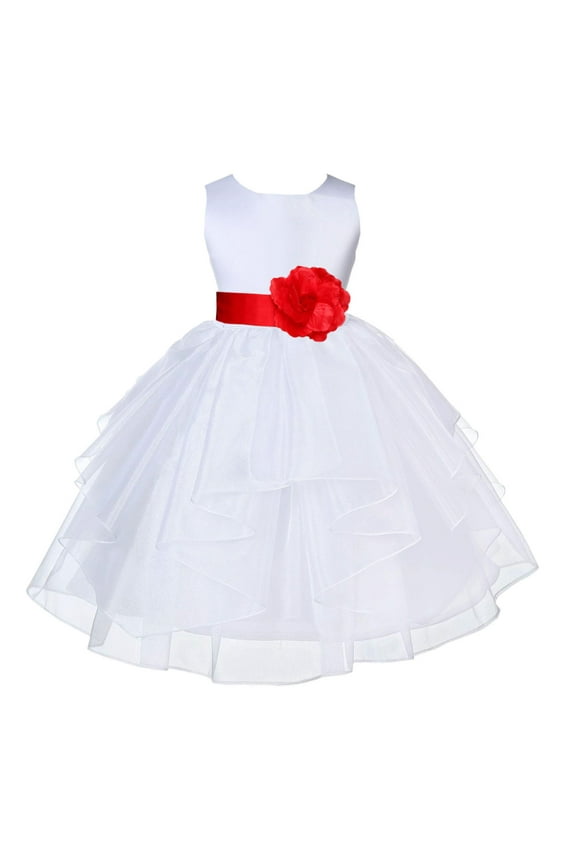 White Red Shimmering Organza Flower Girl Dress Junior Bridesmaid Wedding Pageant Communion Baptism Gown 4613T 4