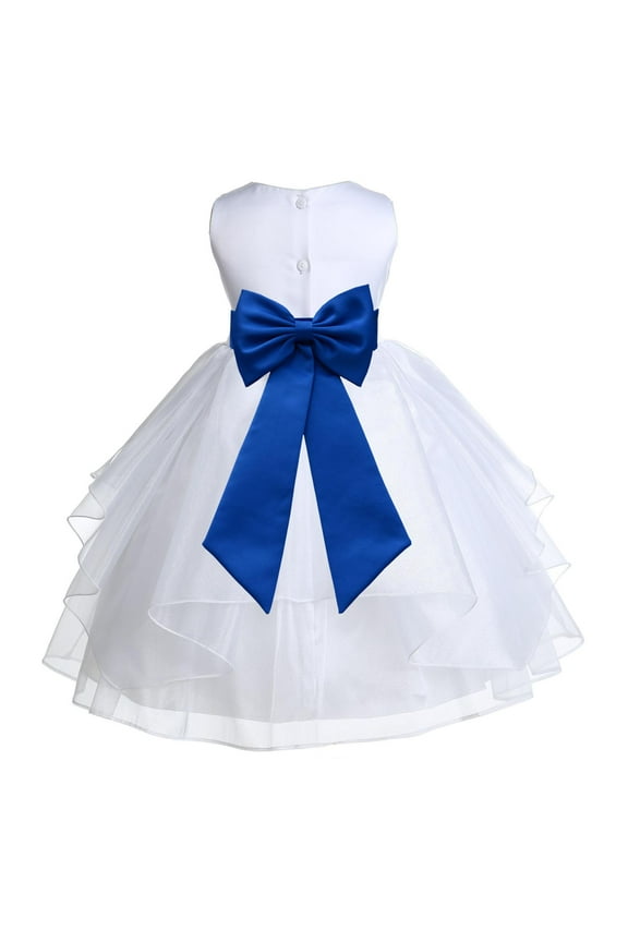 White Royal Blue Shimmering Organza Flower Girl Dress Junior Bridesmaid Wedding Pageant Communion Baptism Gown 4613T M