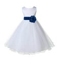 thumbnail image 1 of Ekidsbridal White Royal Blue Tulle Rattail Edge Flower Girl Dress Princess Beauty Pageant Junior Bridesmaid Wedding Communion Baptism 829S 4, 1 of 3