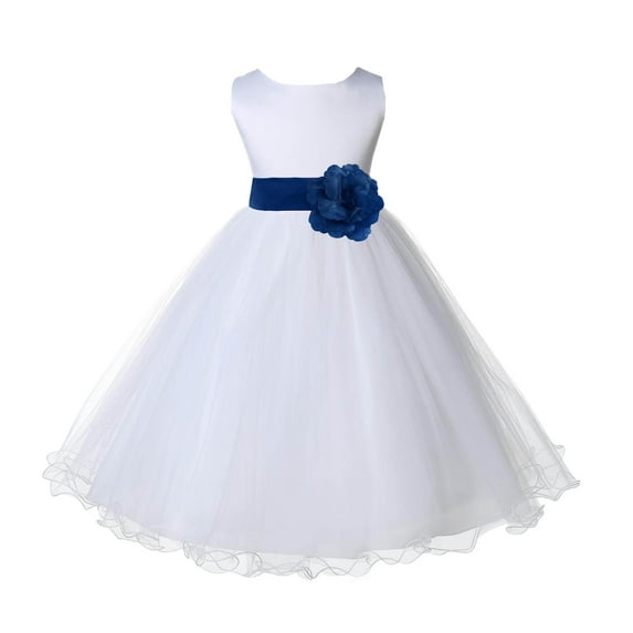 Ekidsbridal White Royal Blue Tulle Rattail Edge Flower Girl Dress Princess Beauty Pageant Junior Bridesmaid Wedding Communion Baptism 829S S