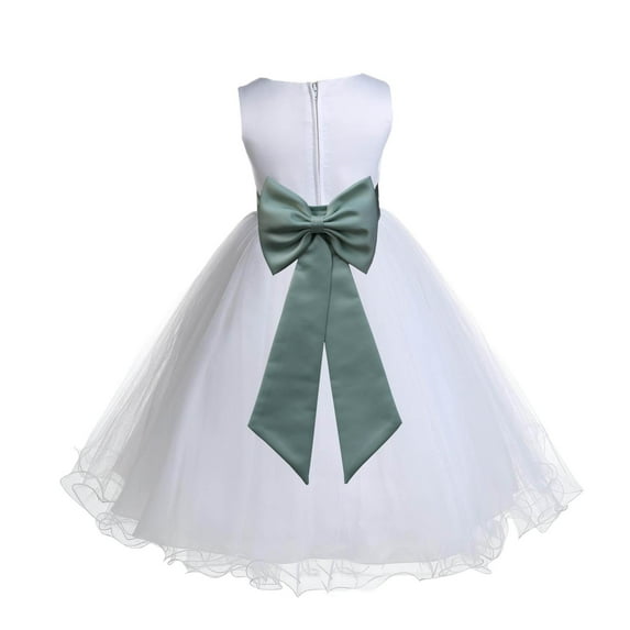 Ekidsbridal White Sage Tulle Rattail Edge Flower Girl Dress Christening Formal Evening Gown for Photoshoots 829T S