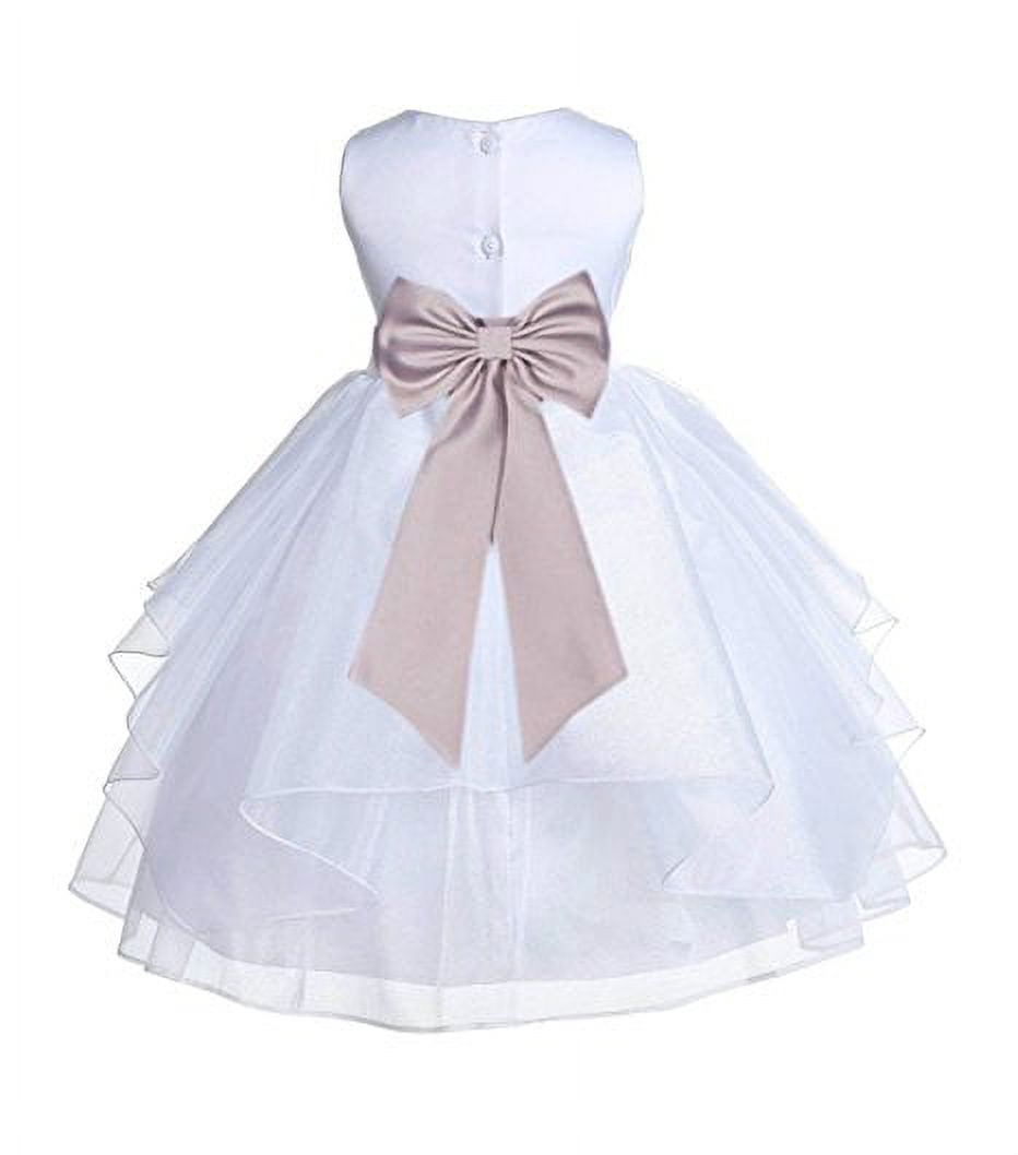 White Satin/Organza Communion Flower Girl Dress with Bow
