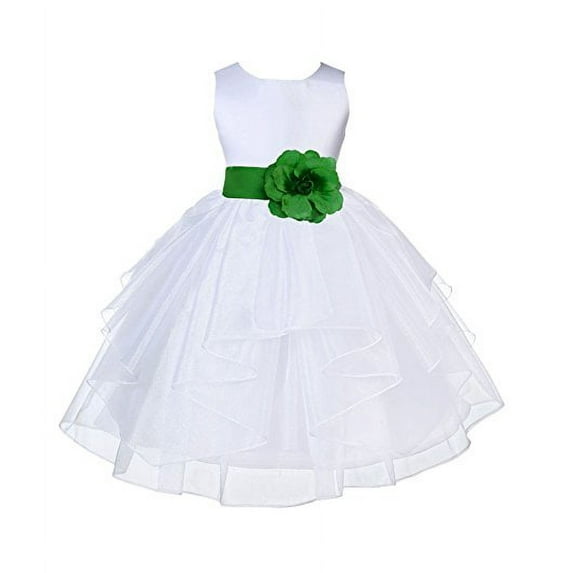 Ekidsbridal White Satin Shimmering Organza Formal Flower Girl Dress Communion Baptism Holiday Toddler Junior Bridesmaid Father Daughter Dance Recital 4613T 8