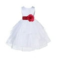 thumbnail image 1 of Ekidsbridal White Satin Shimmering Organza Formal Flower Girl Dress Communion Baptism Holiday Toddler Junior Bridesmaid Father Daughter Dance Recital 4613T 2, 1 of 2