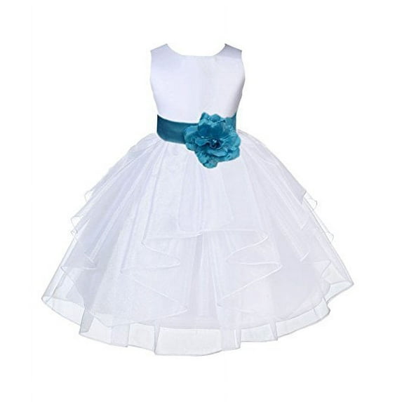 Ekidsbridal White Satin Shimmering Organza Formal Flower Girl Dress Communion Baptism Holiday Toddler Junior Bridesmaid Father Daughter Dance Recital 4613T 4