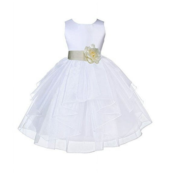Ekidsbridal White Satin Shimmering Organza Formal Flower Girl Dresses Junior Bridesmaid Communion Baptism Holiday Toddler 4613S 2