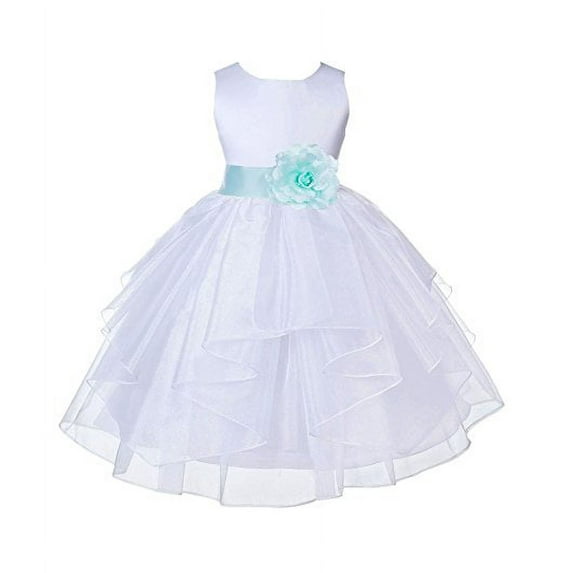 Ekidsbridal White Satin Shimmering Organza Formal Flower Girl Dresses Junior Bridesmaid Communion Baptism Holiday Toddler 4613S 4