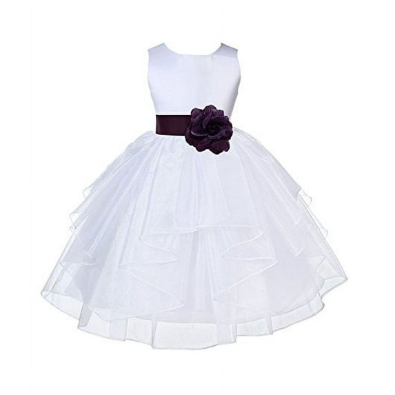 Ekidsbridal White Satin Shimmering Organza Formal Flower Girl Dresses Junior Bridesmaid Communion Baptism Holiday Toddler 4613S M