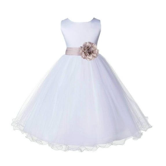 Ekidsbridal Girl Baptism Flower Girl Dress - White Tulle Rattail Edge 829S-A (Size: S-12)