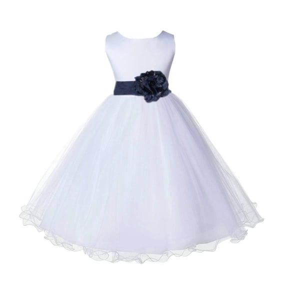 Ekidsbridal White Satin Tulle Rattail Edge Flower Girl Dress Junior Bridesmaid Wedding Pageant Recital Easter Communion Baptism 829S 4