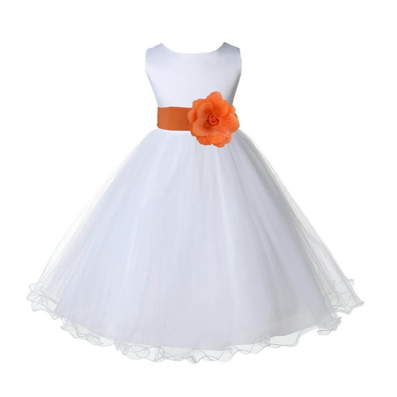 Ekidsbridal White Satin Tulle Rattail Edge Flower Girl Dress Junior Bridesmaid Wedding Pageant Recital Easter Communion Baptism 829S 6