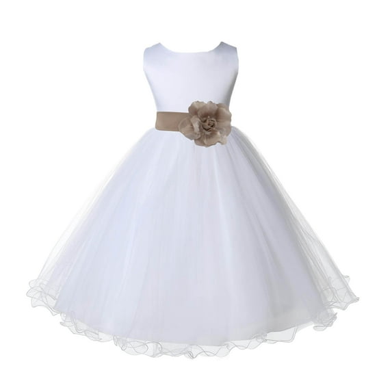 Ekidsbridal White Satin Tulle Rattail Edge Flower Girl Dress Junior Bridesmaid Wedding Pageant Recital Easter Communion Baptism 829S 8