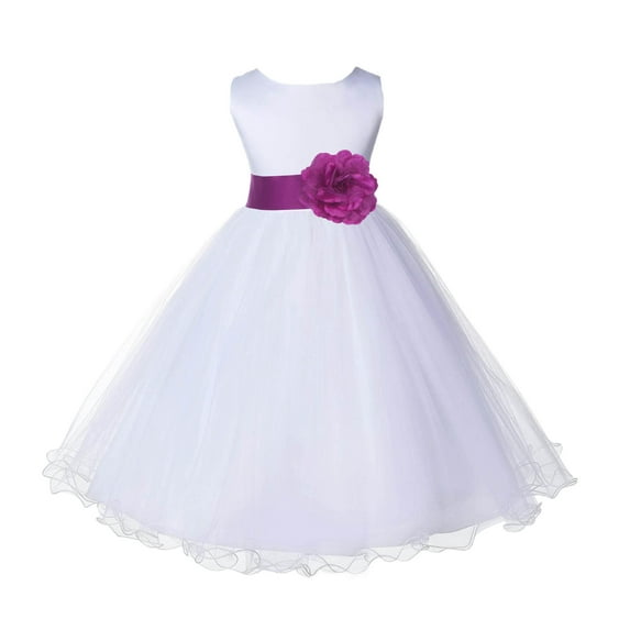 Ekidsbridal White Satin Tulle Rattail Edge Flower Girl Dress Junior Bridesmaid Wedding Pageant Recital Easter Communion Baptism 829S M